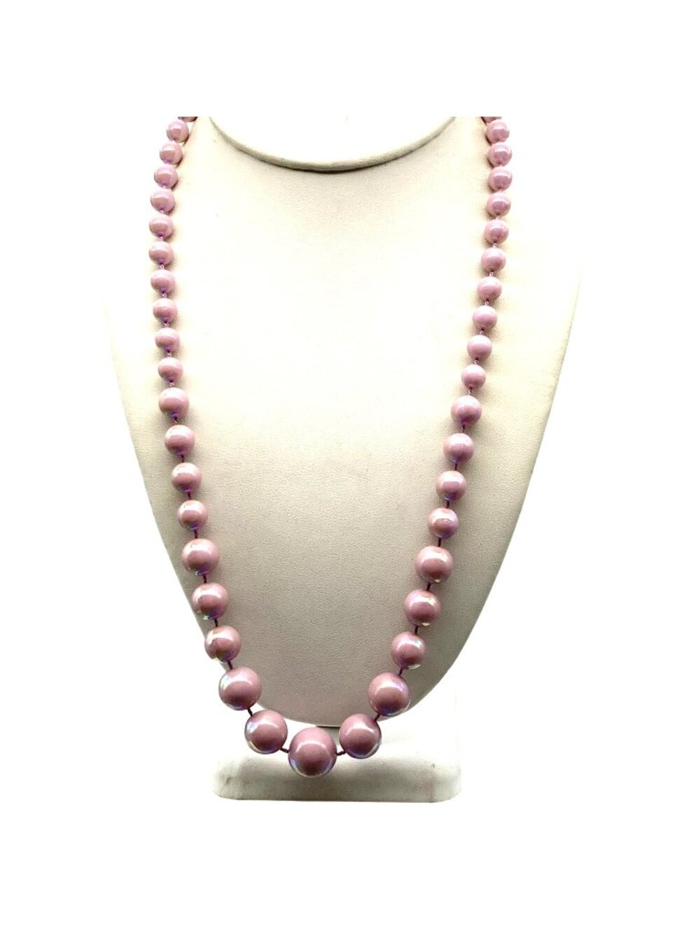 Vintage Pink Soap Bubble Necklace, Graduated Plastic Beads with Glossy AB Finish